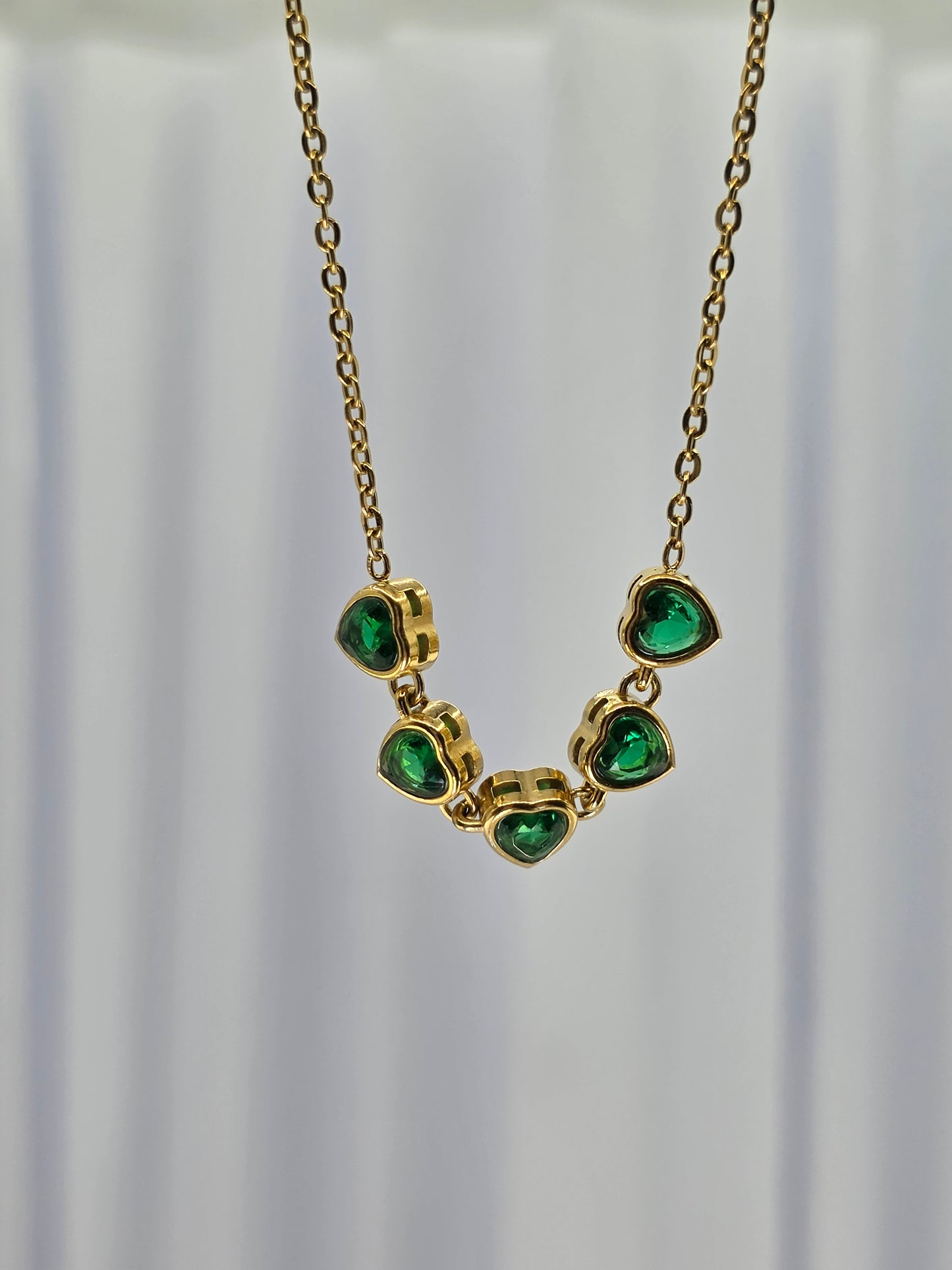 18K Gold-Plated Green Heart Necklace & Earring Set