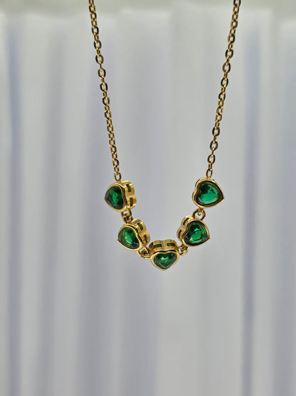 18K Gold-Plated Green Heart Necklace & Earring Set
