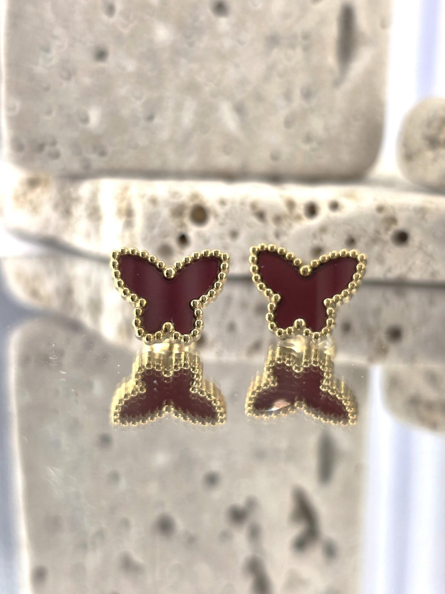 18K Gold-Plated Dark Red Butterfly Jewellery Set