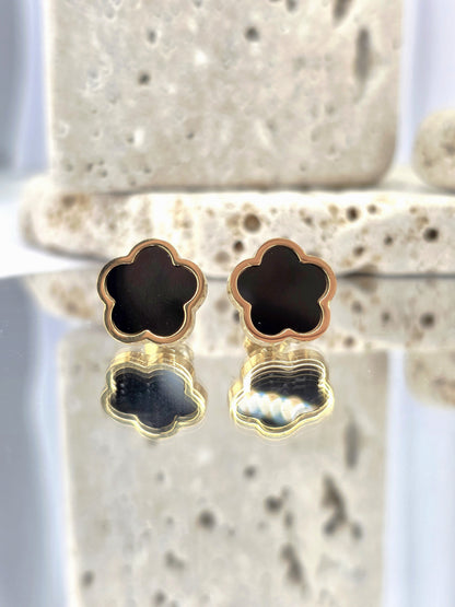 18K Gold-Plated Black Flower Necklace & Earring Set