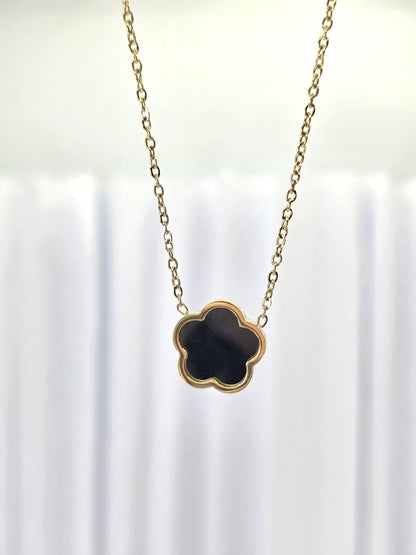 18K Gold-Plated Black Flower Necklace & Earring Set