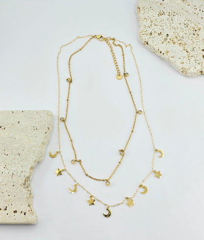 18K Gold-Plated Moon & Star Layered Necklace