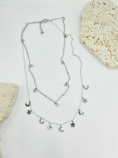 18K Gold-Plated Moon & Star Layered Necklace