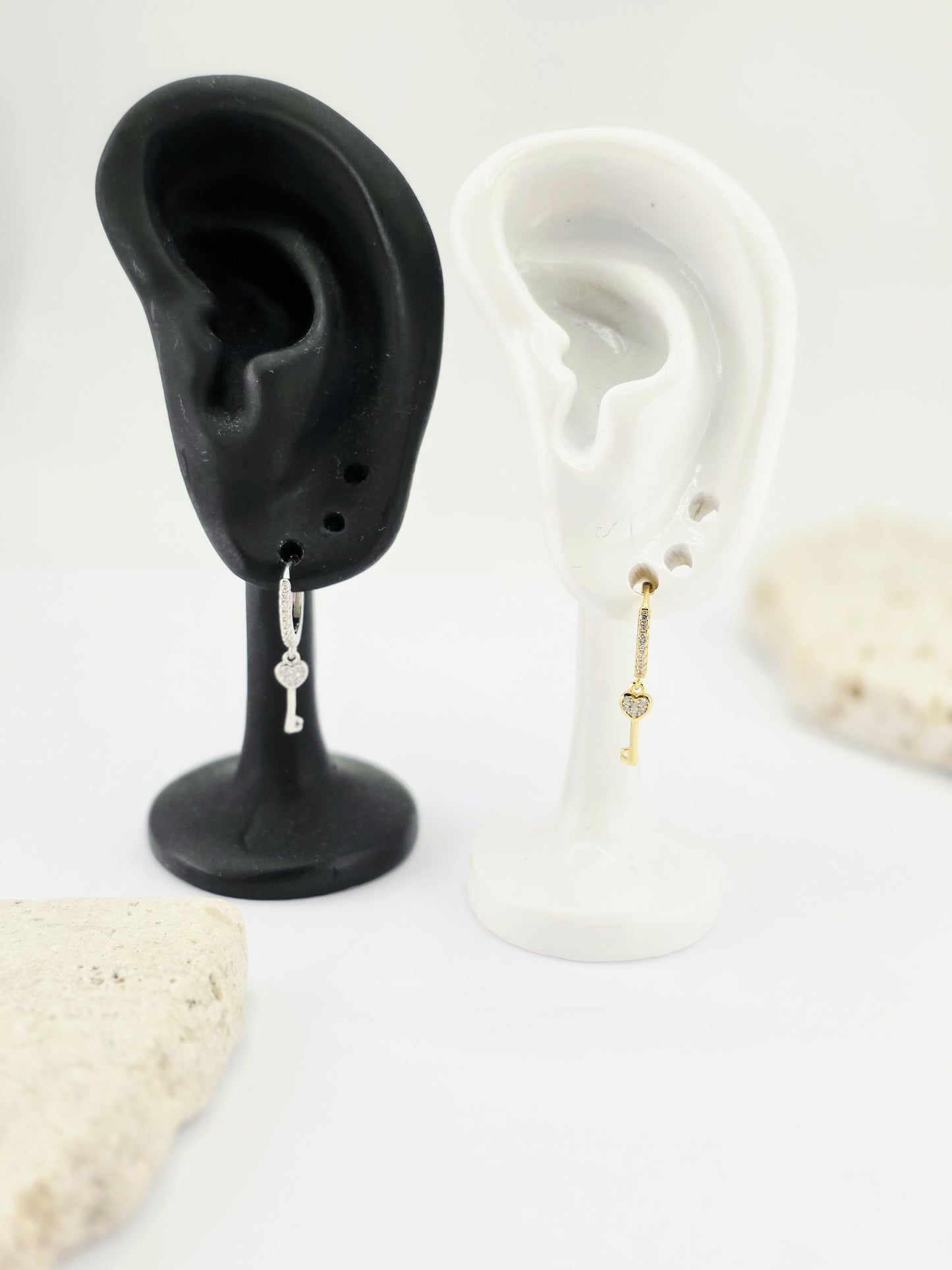 925 Sterling Silver Key Mini Hoops