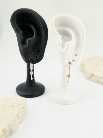 925 Sterling Silver Key Mini Hoops