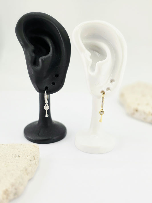 925 Sterling Silver Key Mini Hoops