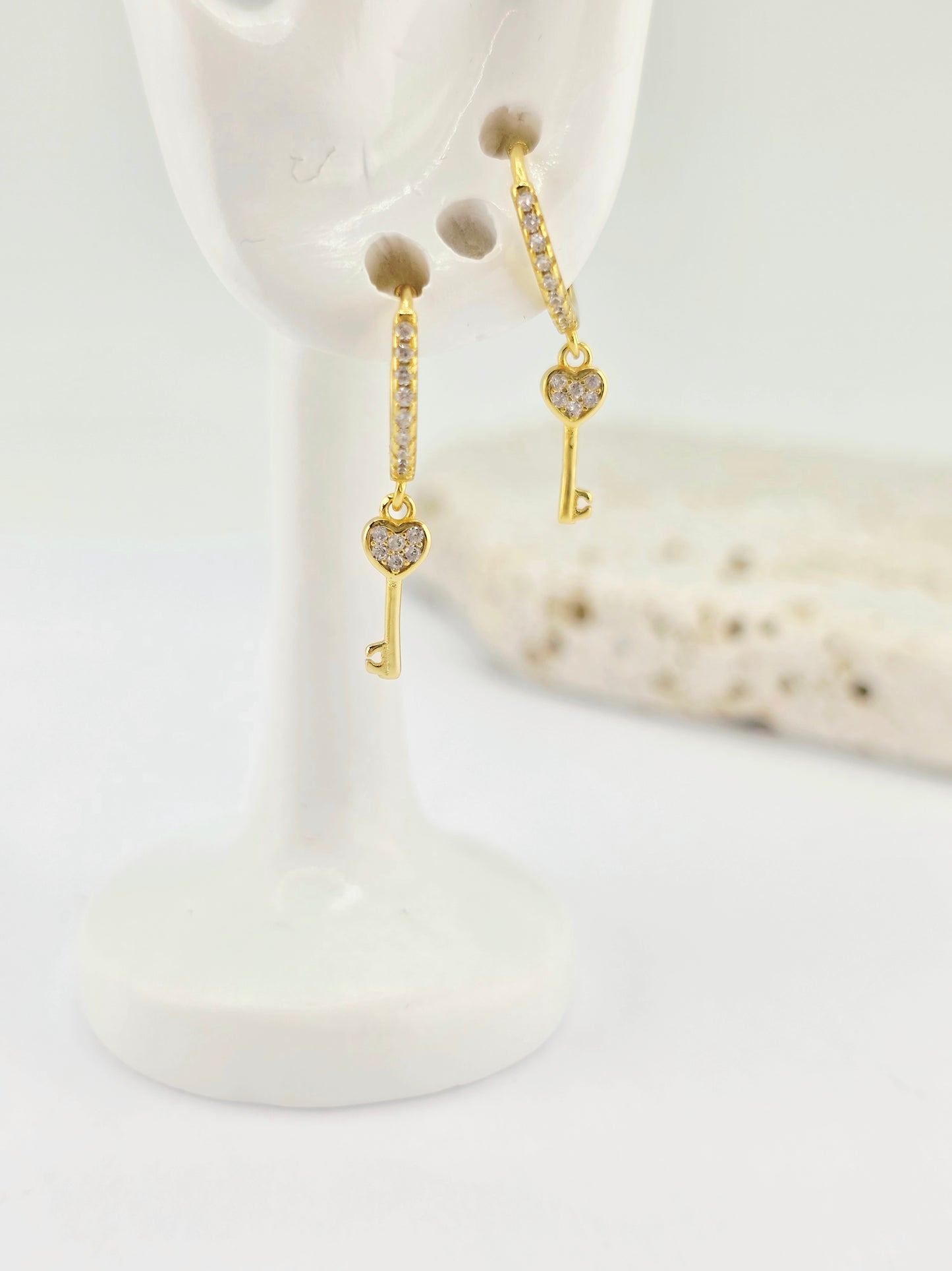 925 Sterling Silver Key Mini Hoops