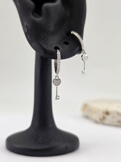 925 Sterling Silver Key Mini Hoops