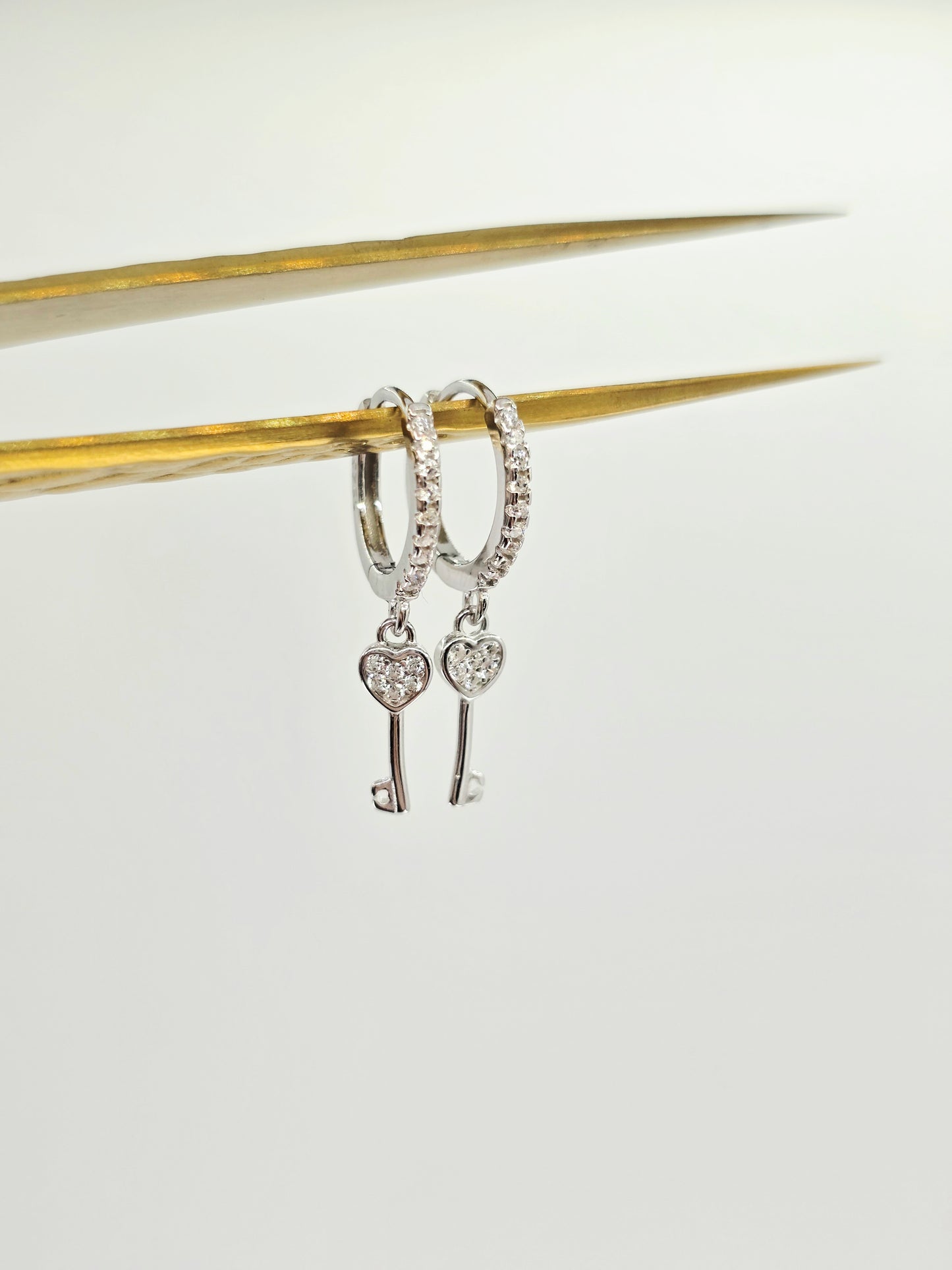 925 Sterling Silver Key Mini Hoops