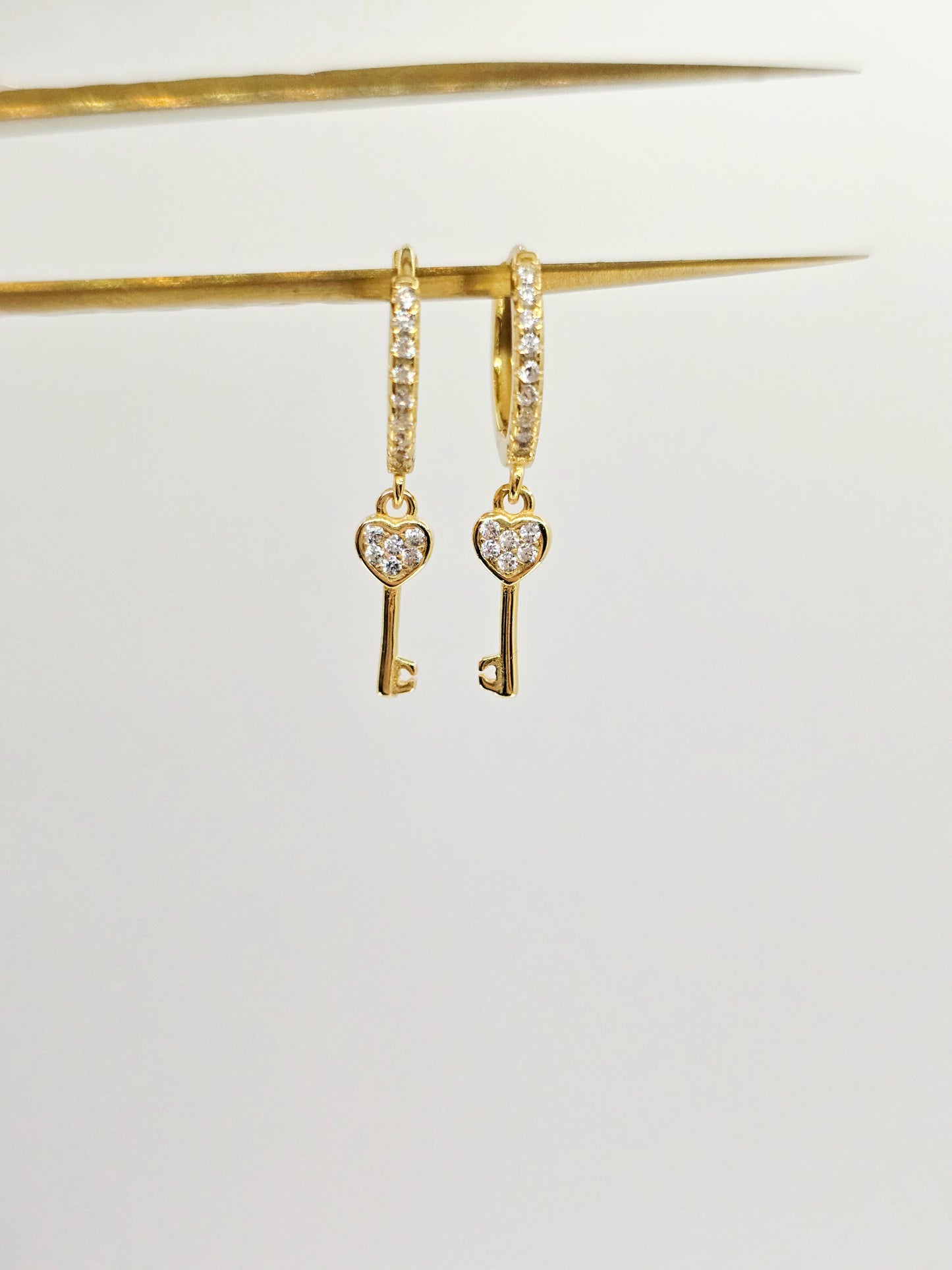 925 Sterling Silver Key Mini Hoops