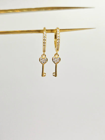 925 Sterling Silver Key Mini Hoops