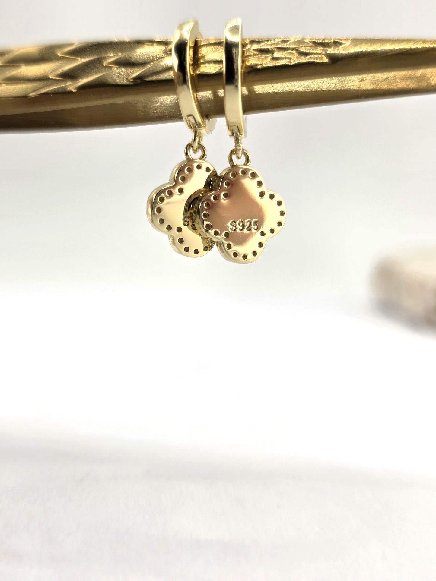 925 Sterling Silver Gold Plated Clover Mini Hoop Earrings