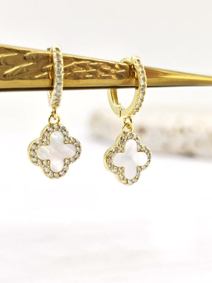 925 Sterling Silver Gold Plated Clover Mini Hoop Earrings
