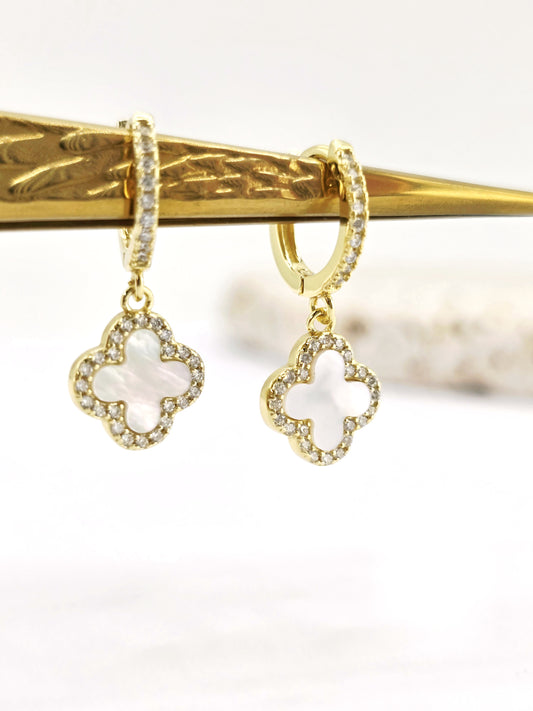 925 Sterling Silver Gold Plated Clover Mini Hoop Earrings