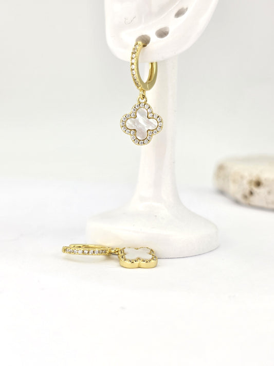 925 Sterling Silver Gold Plated Clover Mini Hoop Earrings