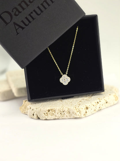 925 Sterling Silver Clover Necklace – 14K Gold Plated