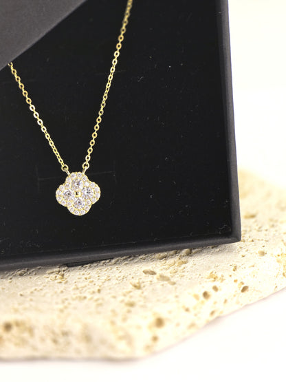 925 Sterling Silver Clover Necklace – 14K Gold Plated