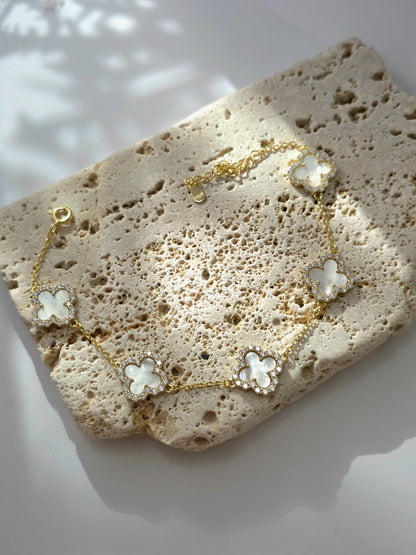 Clover Luxe Bracelet – 925 Sterling Silver 14K Gold Plated with Iridescent Shell