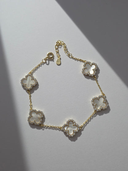 Clover Luxe Bracelet – 925 Sterling Silver 14K Gold Plated with Iridescent Shell