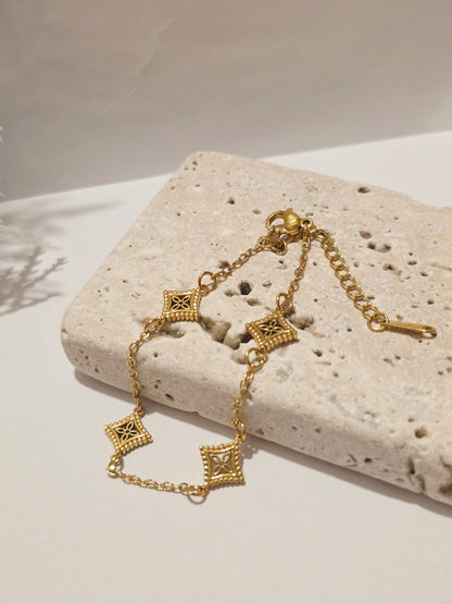 Clover Rhombus Chain Bracelet 18K Gold Plated