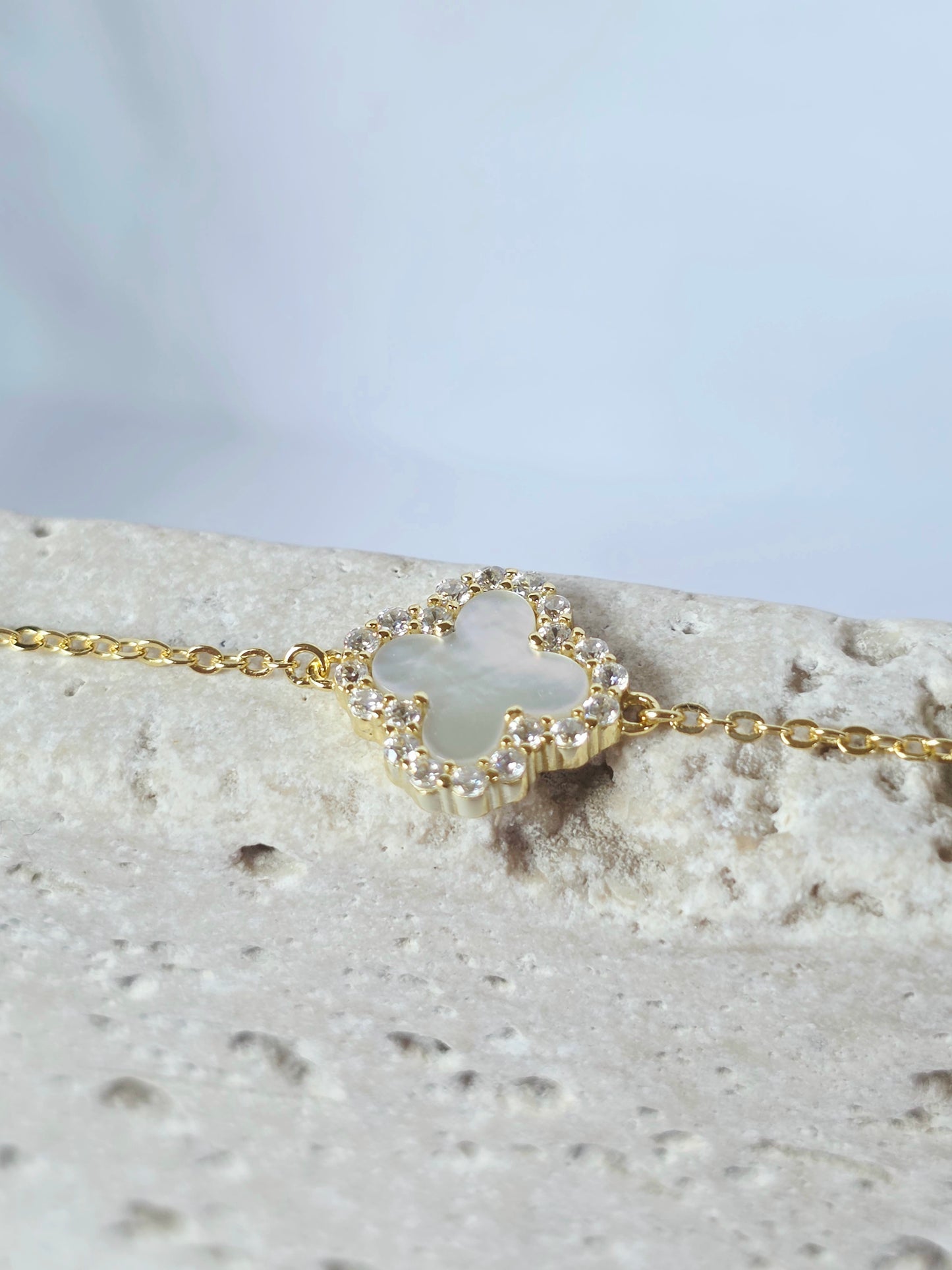 Clover Bracelet – 925 Sterling Silver 14K Gold Plated with Iridescent Shell