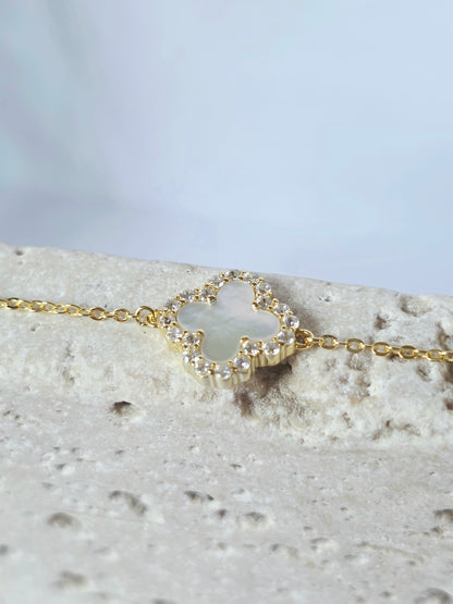Clover Bracelet – 925 Sterling Silver 14K Gold Plated with Iridescent Shell