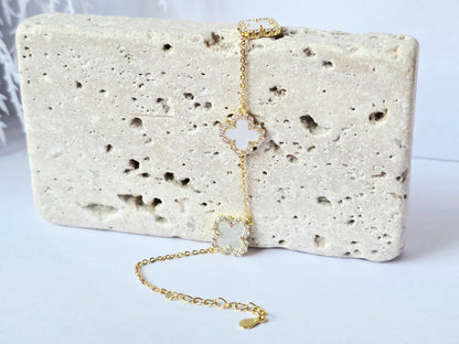 Clover Bracelet – 925 Sterling Silver 14K Gold Plated with Iridescent Shell