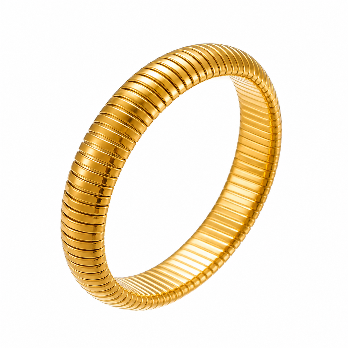 18K Gold-Plated Ribbed Bangle – Bold, Waterproof & Hypoallergenic