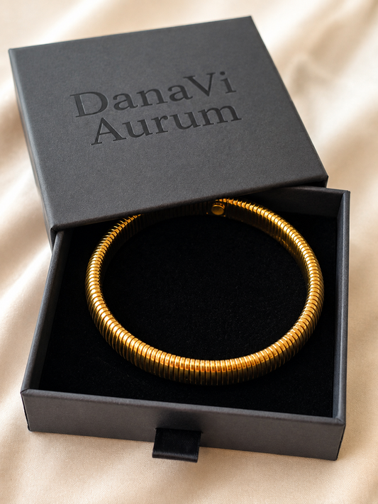18K Gold-Plated Ribbed Bangle – Bold, Waterproof & Hypoallergenic