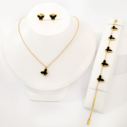 18K Gold-Plated Black Butterfly Jewellery Set