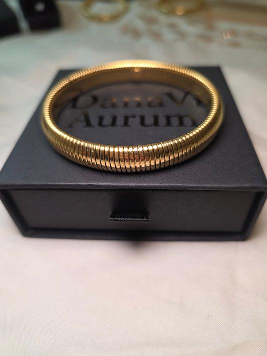Black and gold ring with 'Danavi Aurum' branding on a light background