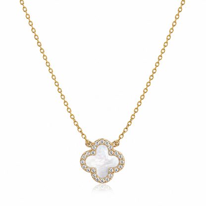925 Sterling Silver White Clover Necklace - 14K Gold Plated