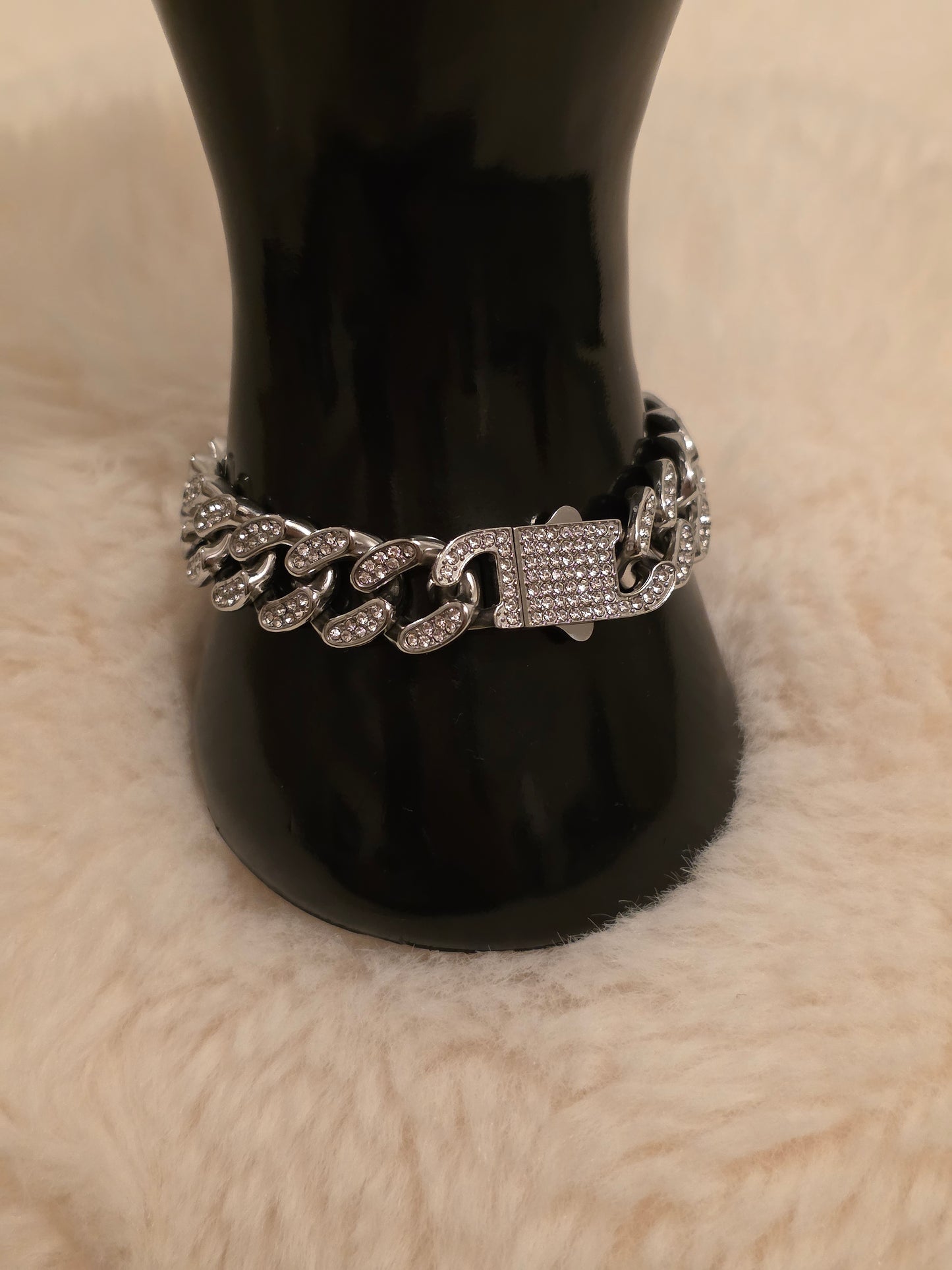 Iced Cuban Link Statement Bracelet – Stainless Steel Silver Finish