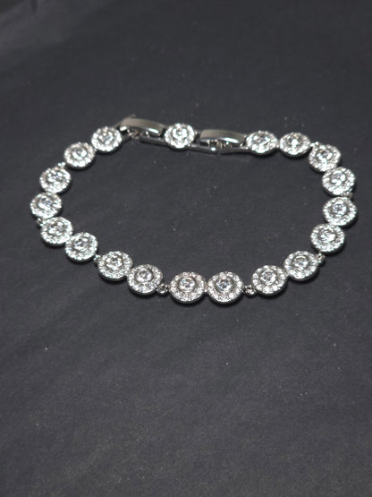 Bold Zircon Statement Bracelet & Earrings Set – Silver Plated