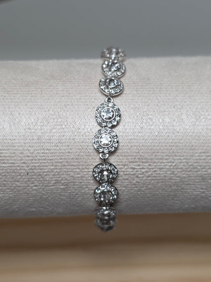 Bold Zircon Statement Bracelet & Earrings Set – Silver Plated