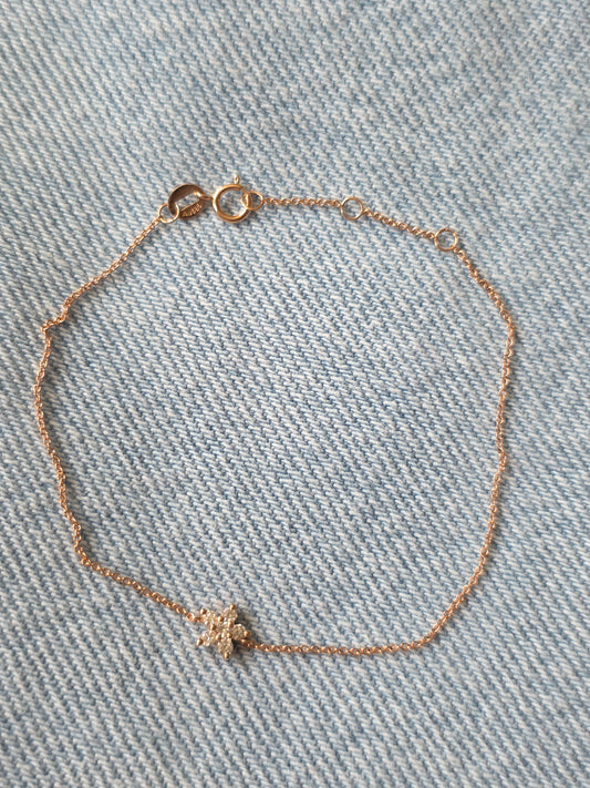 14K Solid Rose Gold Dainty Star Diamond Bracelet