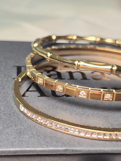 3 Bangles Set 18K Gold-Plated Stainless Steel, 16–17cm wrist