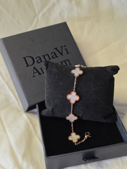 Designer-Inspired 18K Rose Gold Plated One Sided Four-Leaf Clover Bracelet
