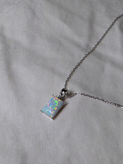 Iridescent Ice – 925 Silver Fire Opal Necklace