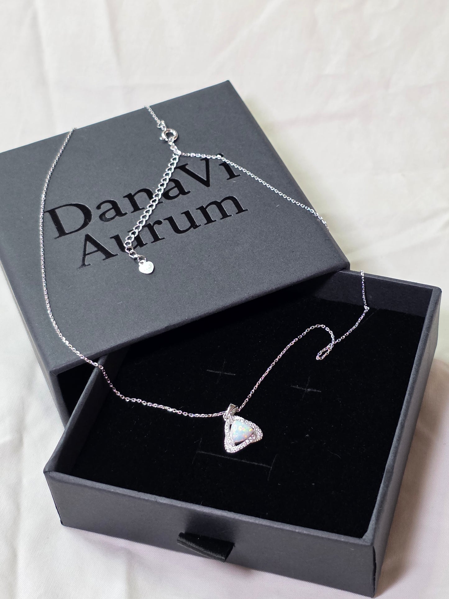 Iridescent Triangle Opal Necklace – 925 Sterling Silver