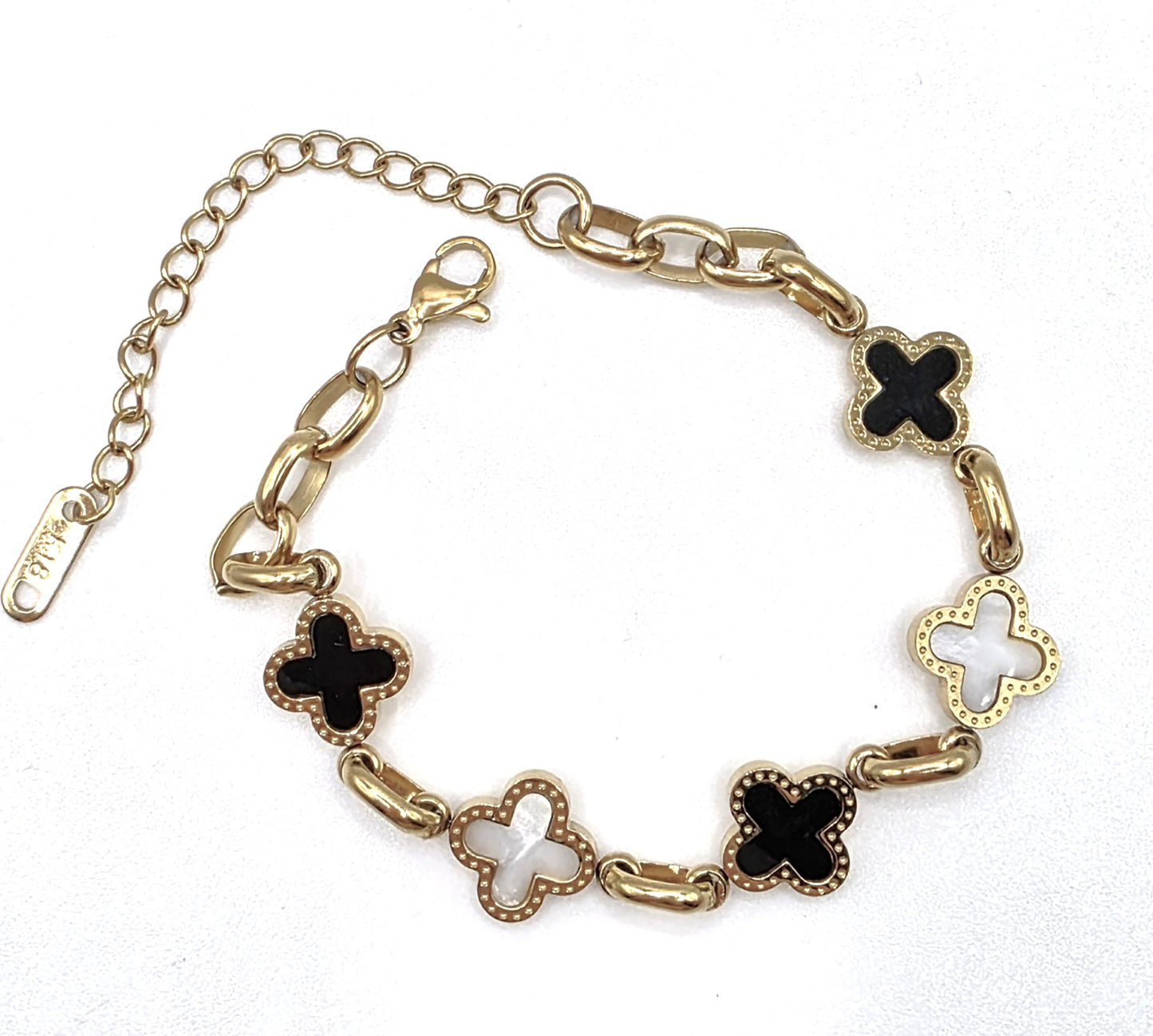 Black & White Clover Bracelet – Gold / Silver