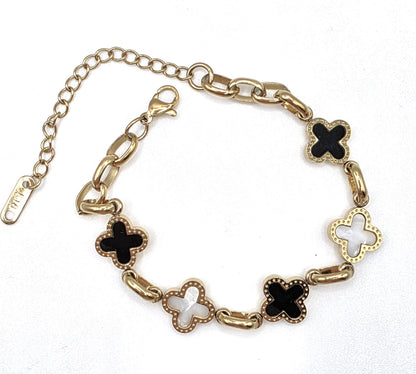 Black & White Clover Bracelet – Gold / Silver