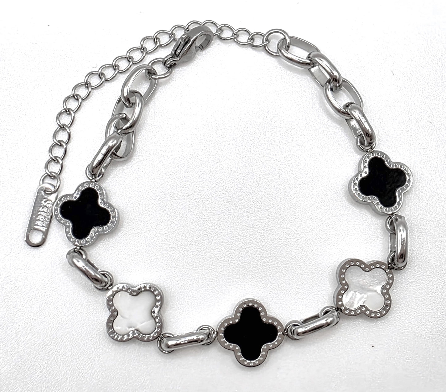 Black & White Clover Bracelet – Gold / Silver