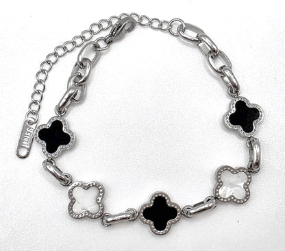 Black & White Clover Bracelet – Gold / Silver