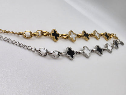 Designer-Inspired Clover Charm Bracelet – Gold & Silver Finishes