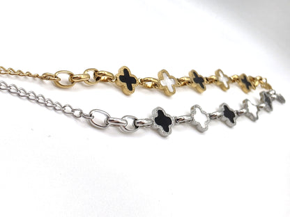 Black & White Clover Bracelet – Gold / Silver