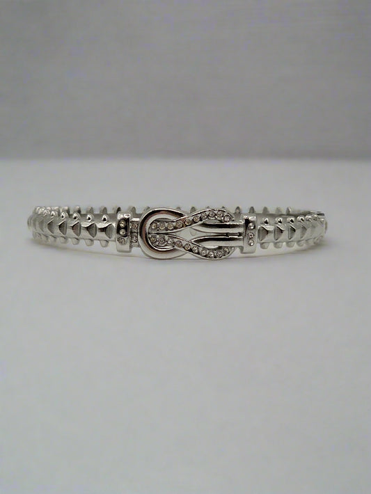 Timeless Shine: Designer-Inspired Silver Bangle – Stainless Steel with Pavé Detailing