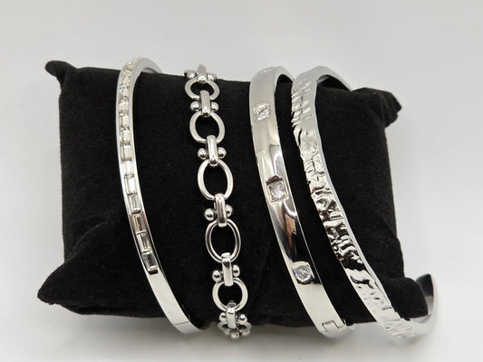 Silver Luxe Stack – 4-Piece Stainless Steel Bangle & Bracelet Set