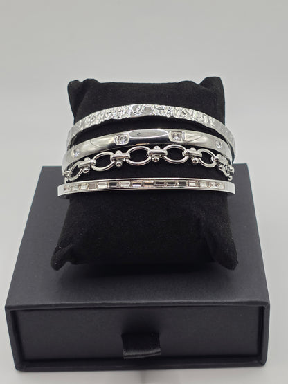 Silver Luxe Stack – 4-Piece Stainless Steel Bangle & Bracelet Set