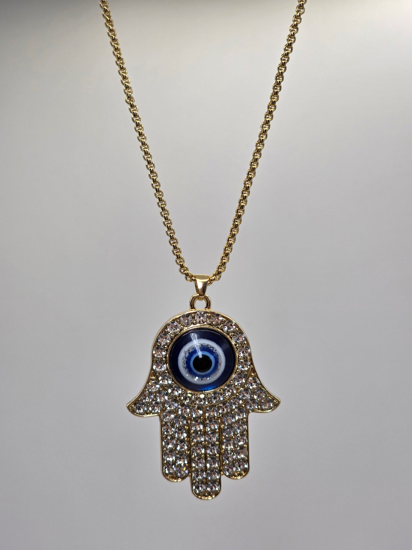Hamsa Hand Evil Eye Large Pendant Necklace